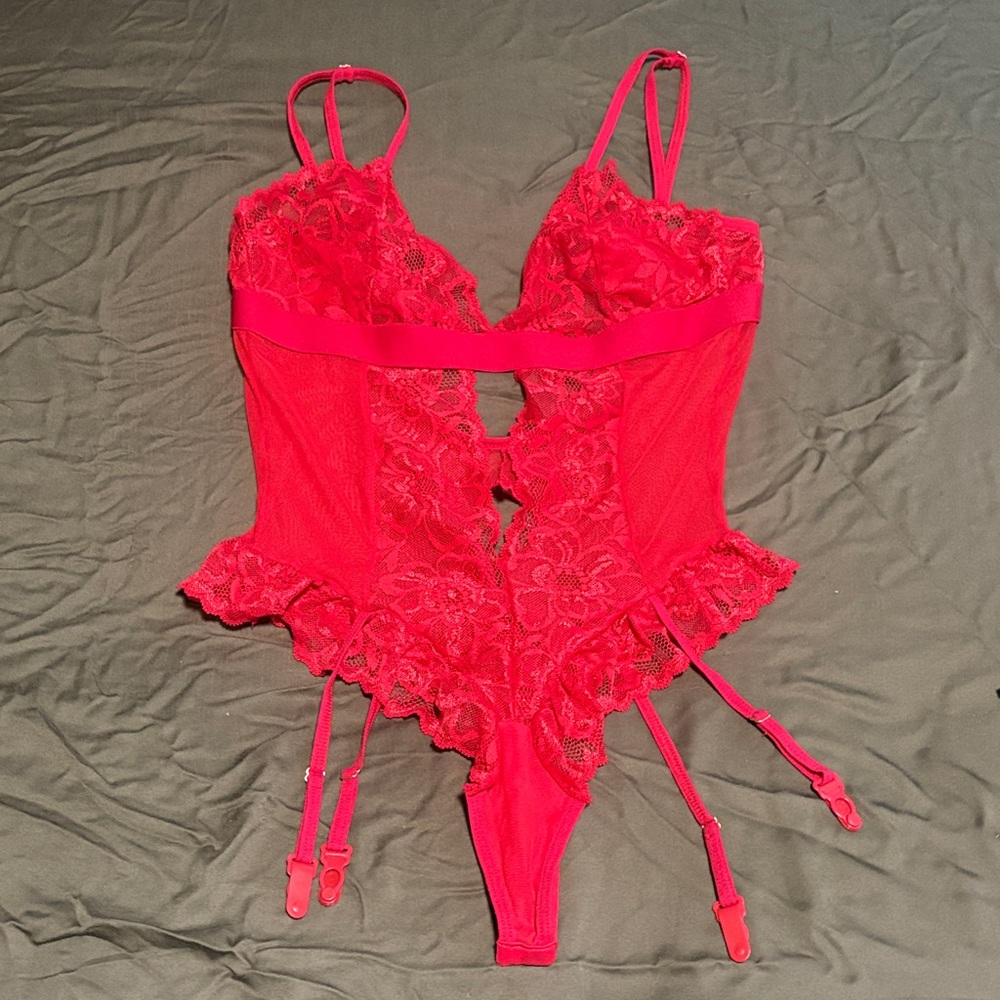 Red Lace Lingerie Bodysuit